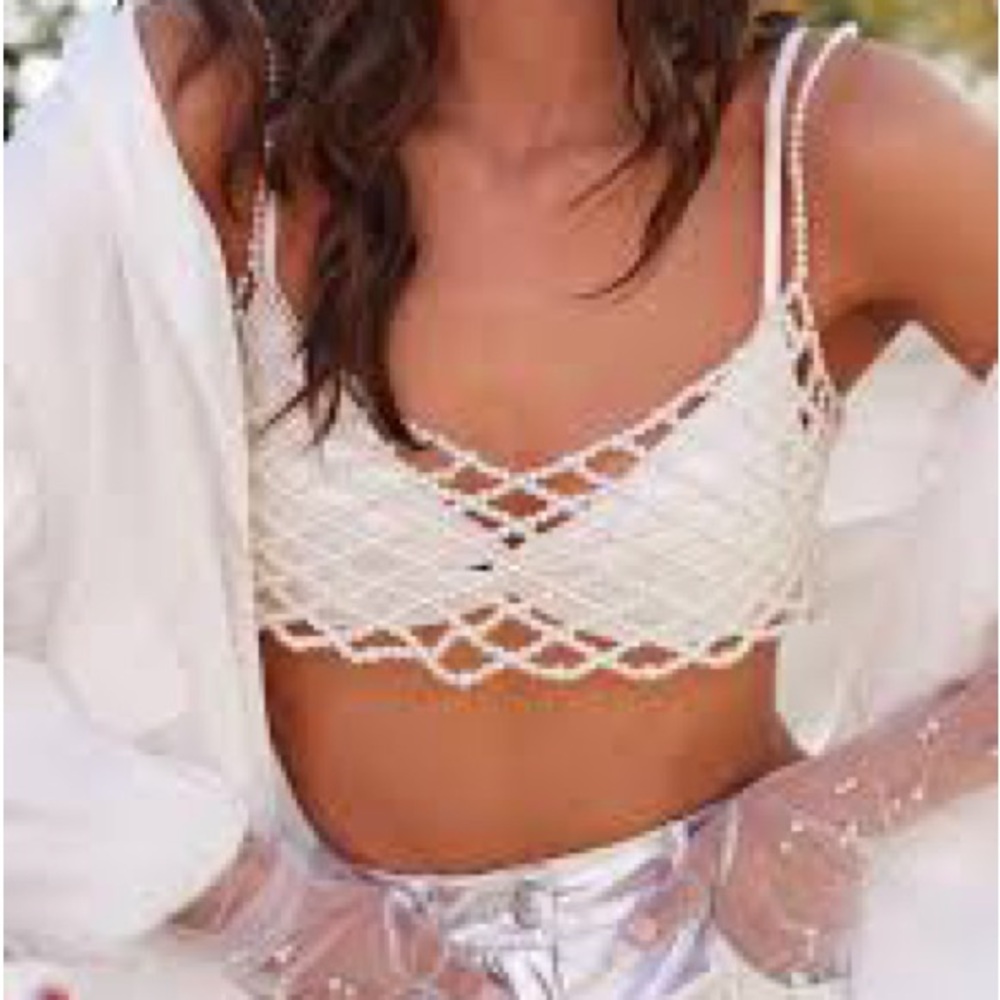 12th Tribe White Crochet Crop Top